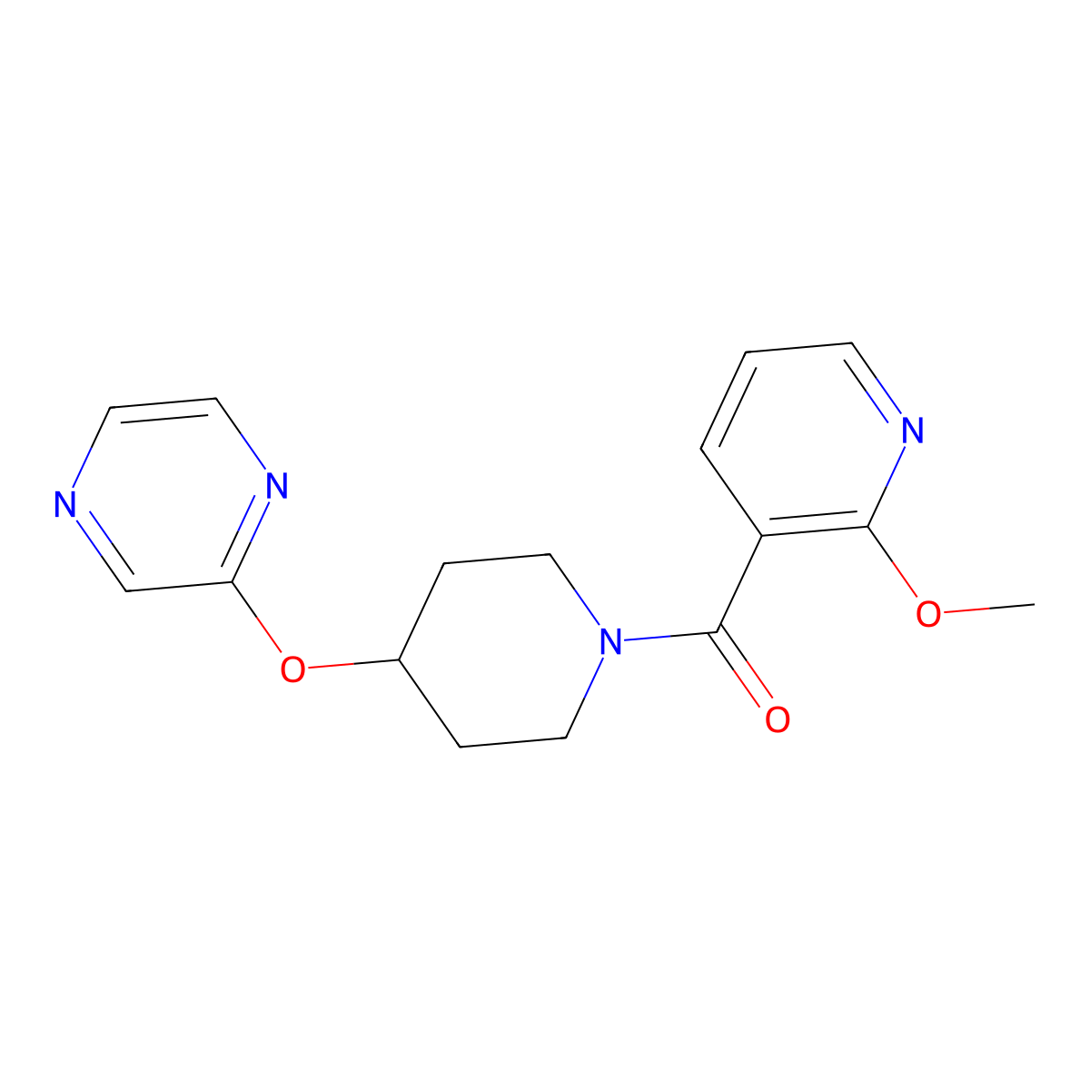 (2-Methoxypyridin-3-yl)(4-(pyrazin-2-yloxy)piperidin-1-yl)methanone molecular structure, CAS 1448135-76-9