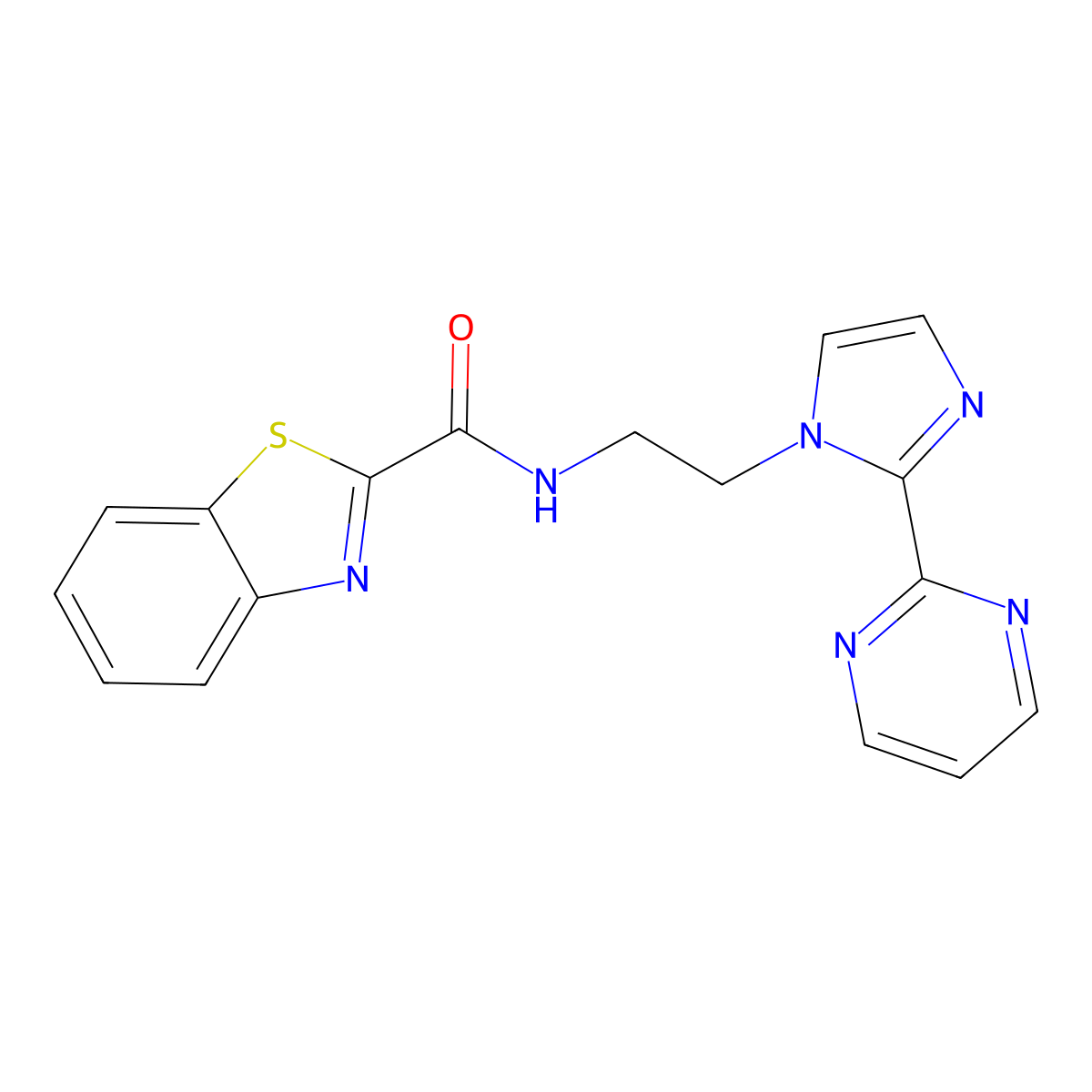 N-(2-(2-(pyrimidin-2-yl)-1H-imidazol-1-yl)ethyl)benzo[d]thiazole-2-carboxamide molecular structure, CAS 1448135-79-2