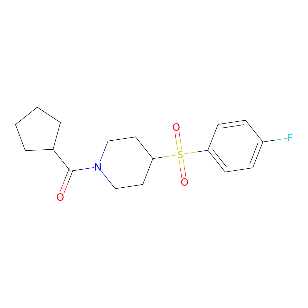 Cyclopentyl(4-((4-fluorophenyl)sulfonyl)piperidin-1-yl)methanone molecular structure, CAS 1448135-80-5