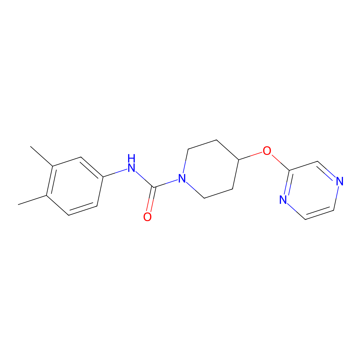 N-(3,4-dimethylphenyl)-4-(pyrazin-2-yloxy)piperidine-1-carboxamide molecular structure, CAS 1448135-83-8