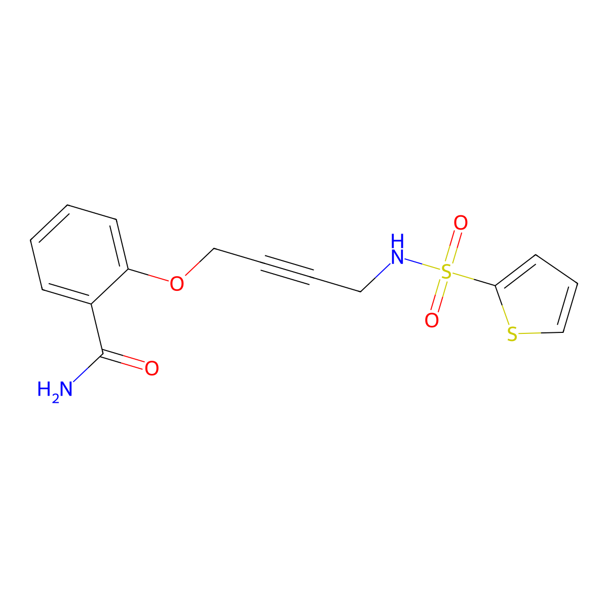 2-((4-(Thiophene-2-sulfonamido)but-2-yn-1-yl)oxy)benzamide molecular structure, CAS 1448135-86-1
