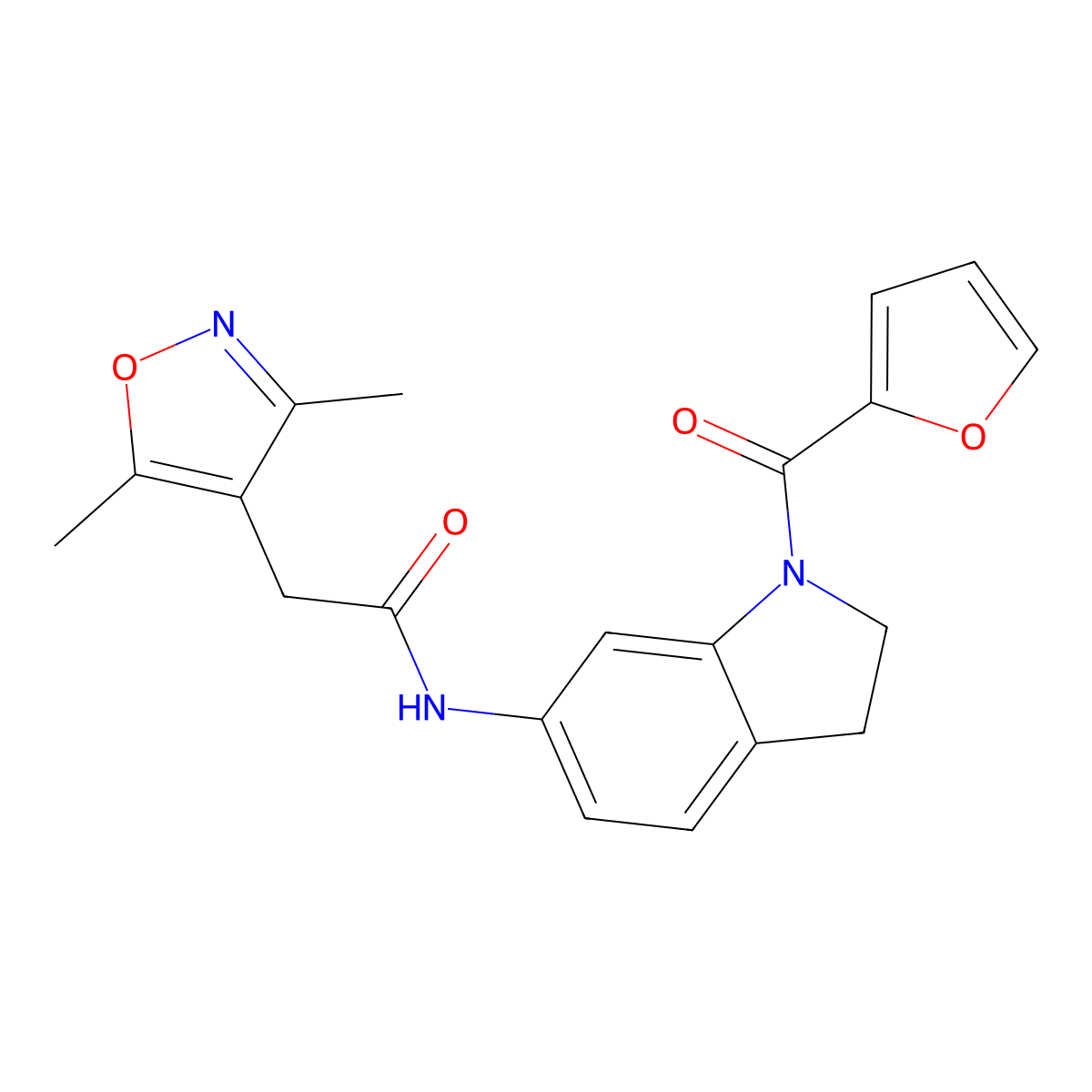 2-(3,5-dimethylisoxazol-4-yl)-N-(1-(furan-2-carbonyl)indolin-6-yl)acetamide molecular structure, CAS 1448135-87-2