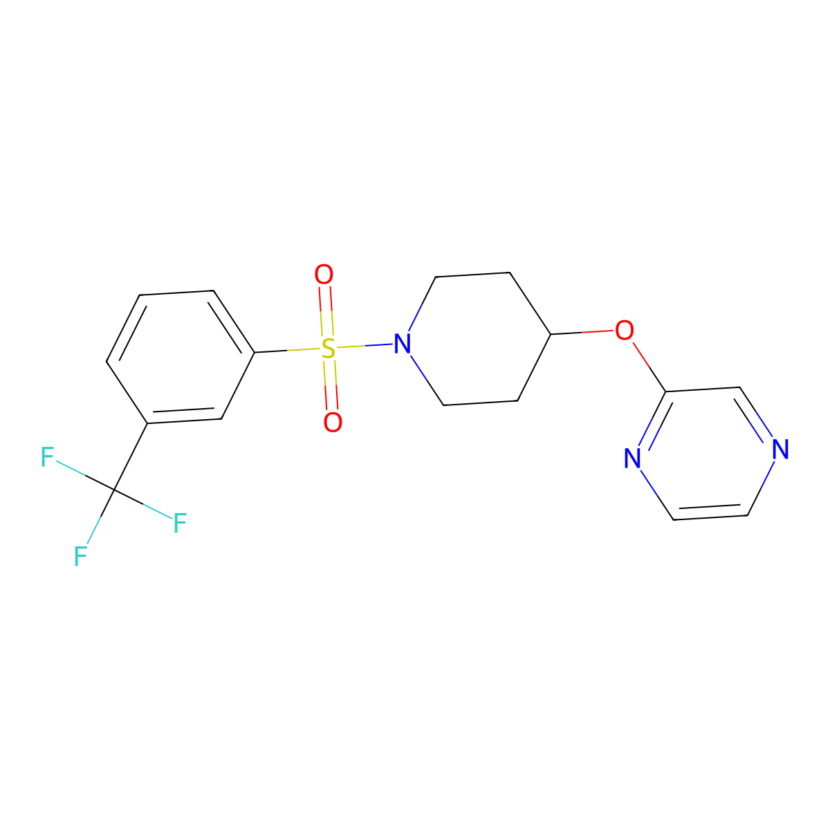 2-((1-((3-(Trifluoromethyl)phenyl)sulfonyl)piperidin-4-yl)oxy)pyrazine molecular structure, CAS 1448135-88-3