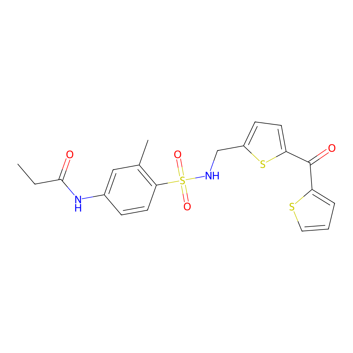 N-(3-methyl-4-(N-((5-(thiophene-2-carbonyl)thiophen-2-yl)methyl)sulfamoyl)phenyl)propionamide molecular structure, CAS 1448135-90-7