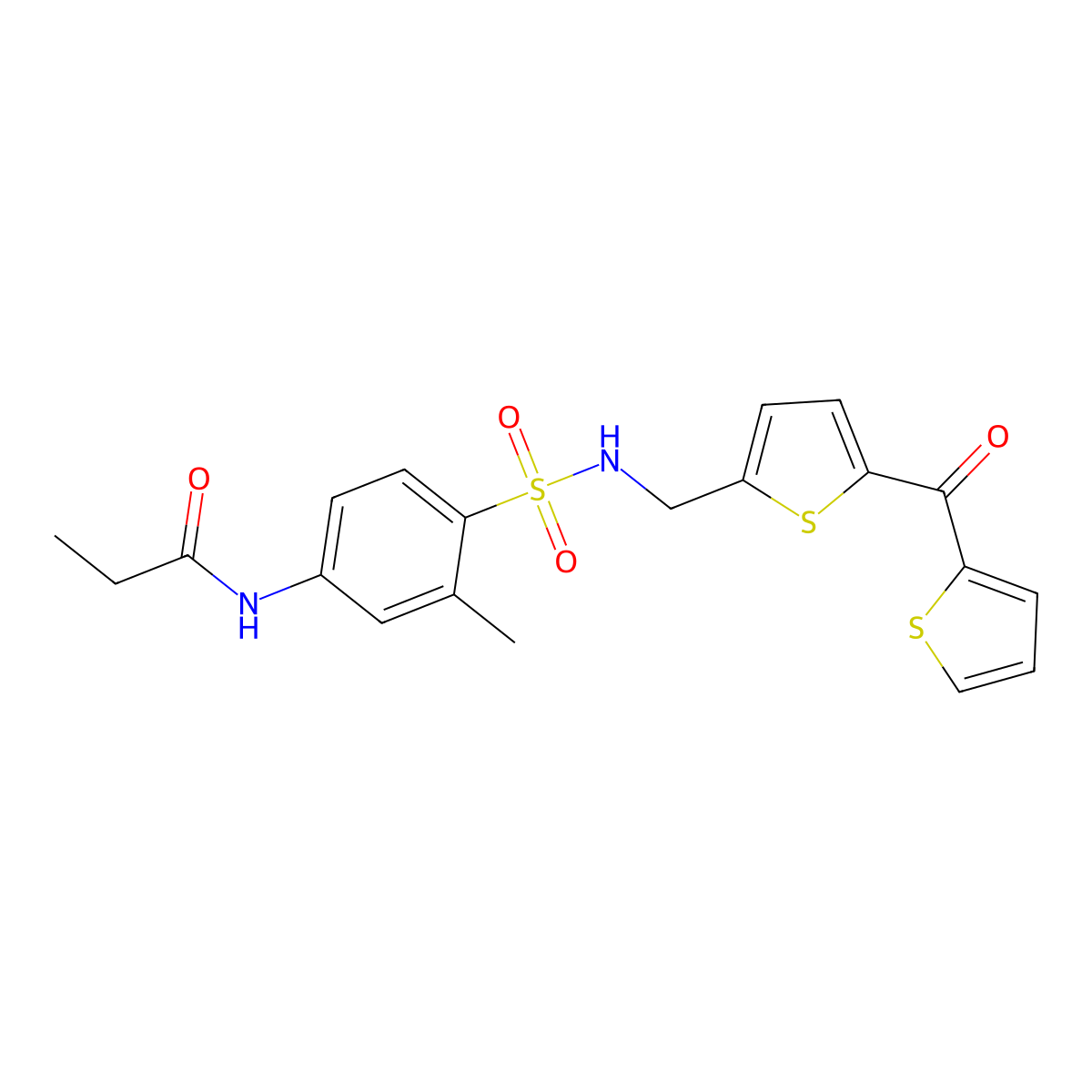 N-(3-methyl-4-(N-((5-(thiophene-2-carbonyl)thiophen-2-yl)methyl)sulfamoyl)phenyl)propionamide molecular structure, CAS 1448135-90-7