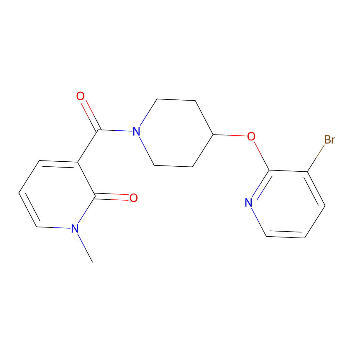 3-(4-((3-bromopyridin-2-yl)oxy)piperidine-1-carbonyl)-1-methylpyridin-2(1H)-one molecular structure, CAS 1448135-93-0