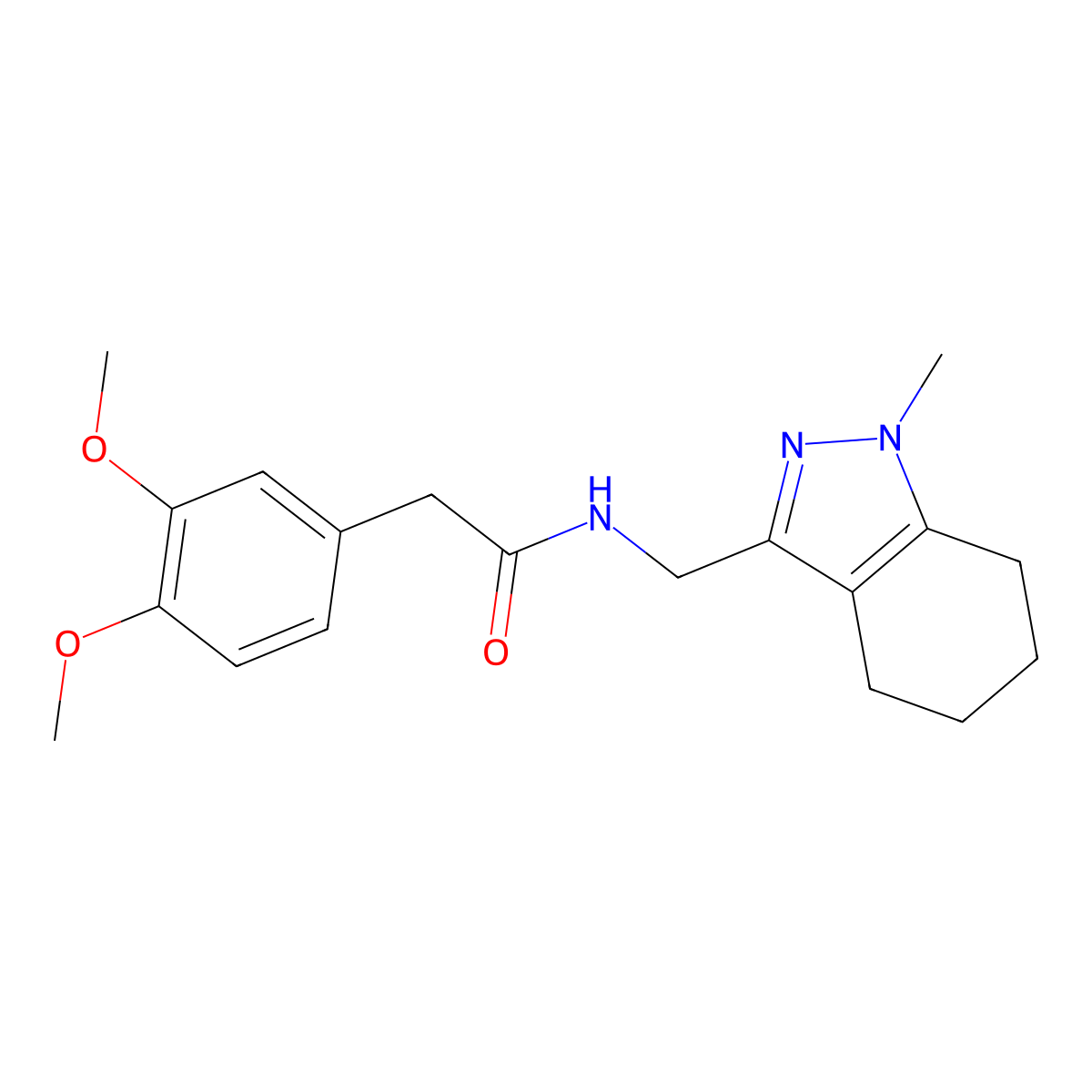 2-(3,4-dimethoxyphenyl)-N-[(1-methyl-4,5,6,7-tetrahydro-1H-indazol-3-yl)methyl]acetamide molecular structure, CAS 1448135-96-3
