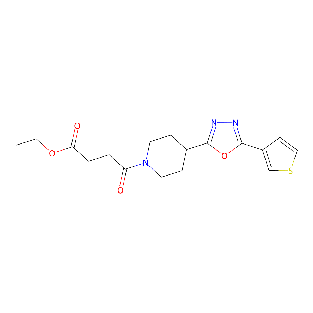 Ethyl 4-oxo-4-(4-(5-(thiophen-3-yl)-1,3,4-oxadiazol-2-yl)piperidin-1-yl)butanoate molecular structure, CAS 1448135-97-4
