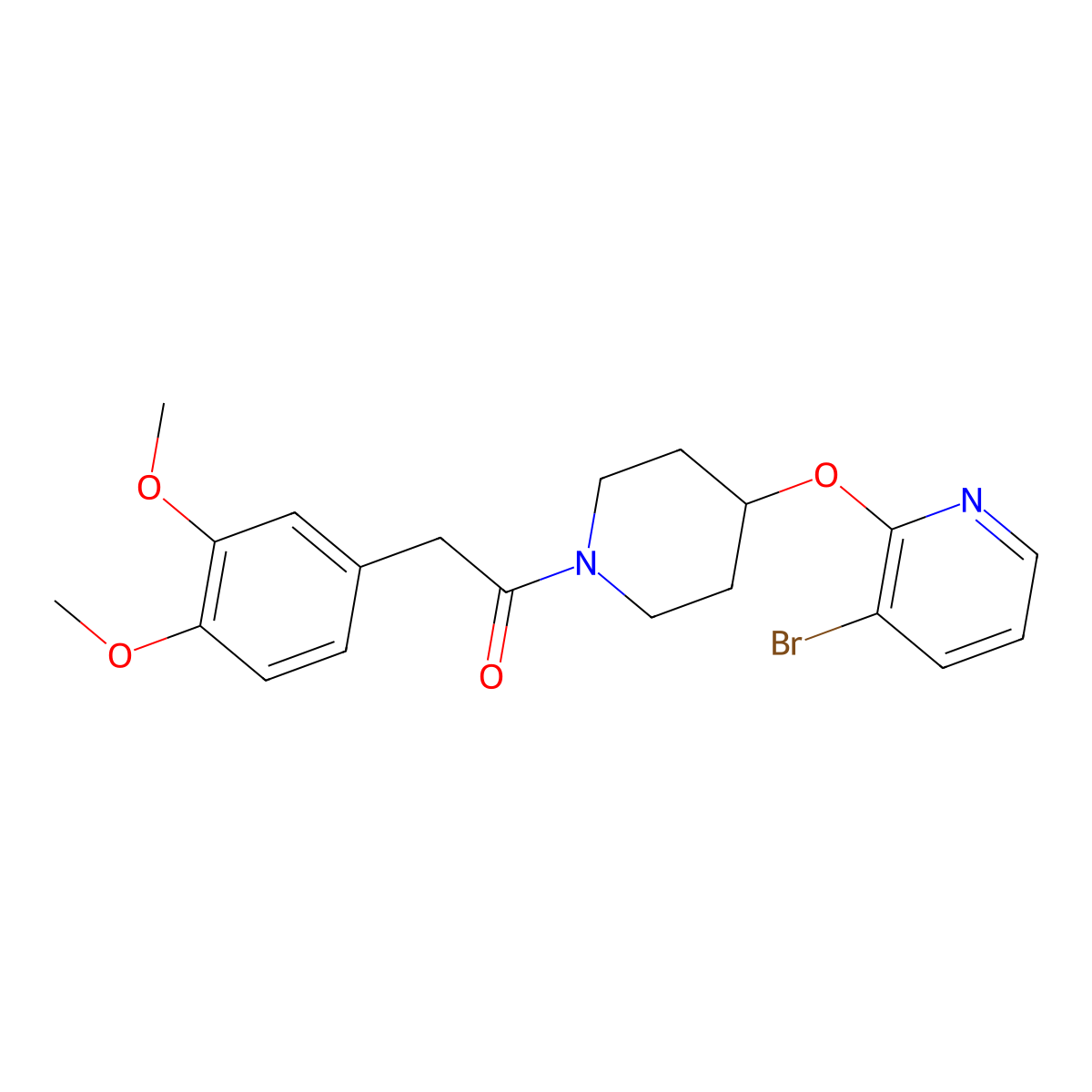 1-(4-((3-Bromopyridin-2-yl)oxy)piperidin-1-yl)-2-(3,4-dimethoxyphenyl)ethanone molecular structure, CAS 1448136-00-2