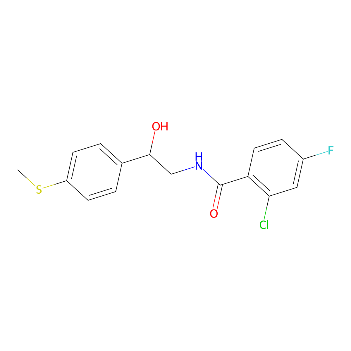 2-Chloro-4-fluoro-N-{2-hydroxy-2-[4-(methylsulfanyl)phenyl]ethyl}benzamide molecular structure, CAS 1448136-02-4