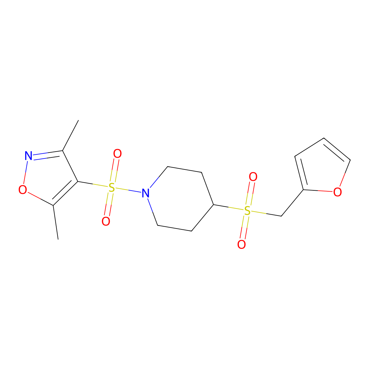 4-((4-((Furan-2-ylmethyl)sulfonyl)piperidin-1-yl)sulfonyl)-3,5-dimethylisoxazole molecular structure, CAS 1448136-03-5