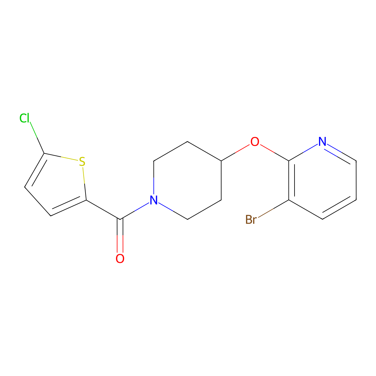 (4-((3-Bromopyridin-2-yl)oxy)piperidin-1-yl)(5-chlorothiophen-2-yl)methanone molecular structure, CAS 1448136-11-5