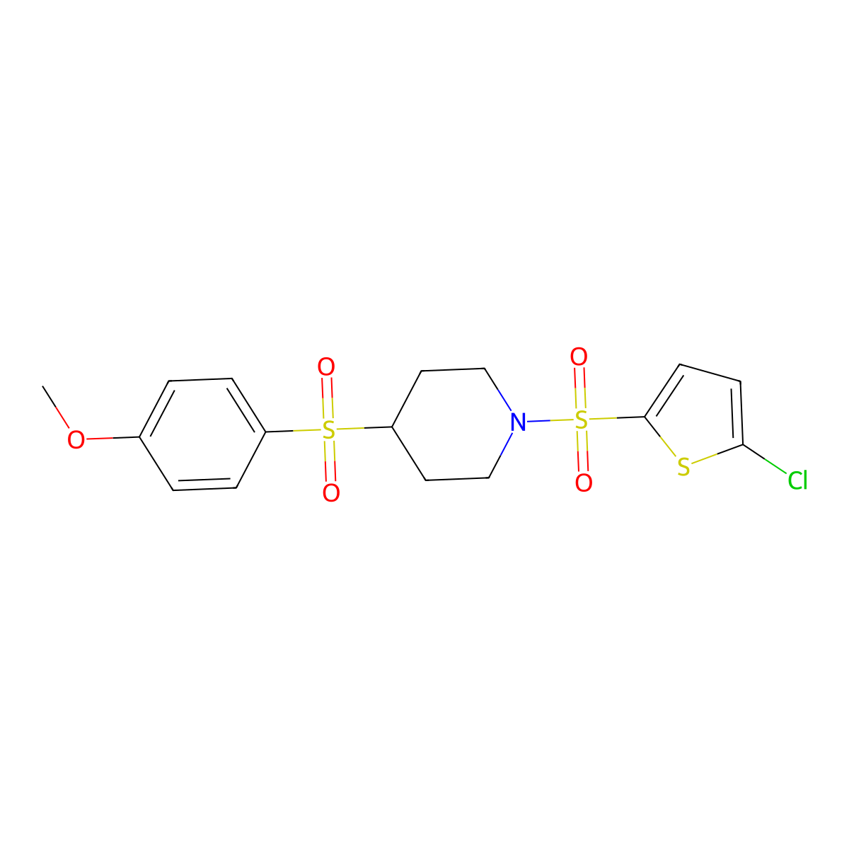 1-((5-Chlorothiophen-2-yl)sulfonyl)-4-((4-methoxyphenyl)sulfonyl)piperidine molecular structure, CAS 1448136-12-6
