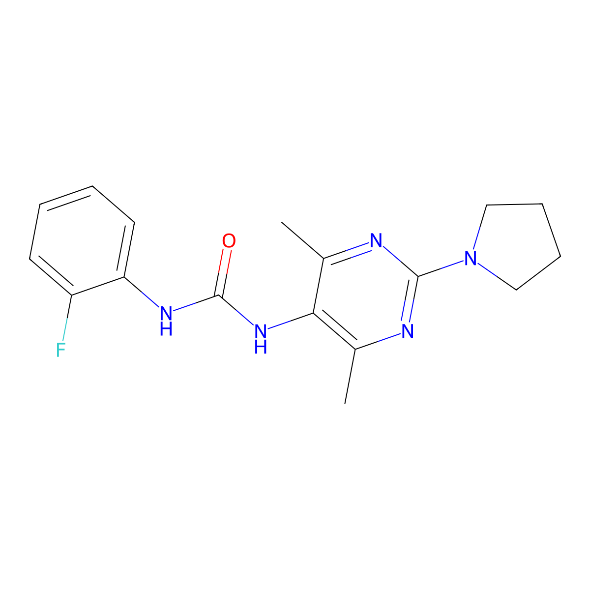 1-(4,6-Dimethyl-2-(pyrrolidin-1-yl)pyrimidin-5-yl)-3-(2-fluorophenyl)urea molecular structure, CAS 1448136-13-7