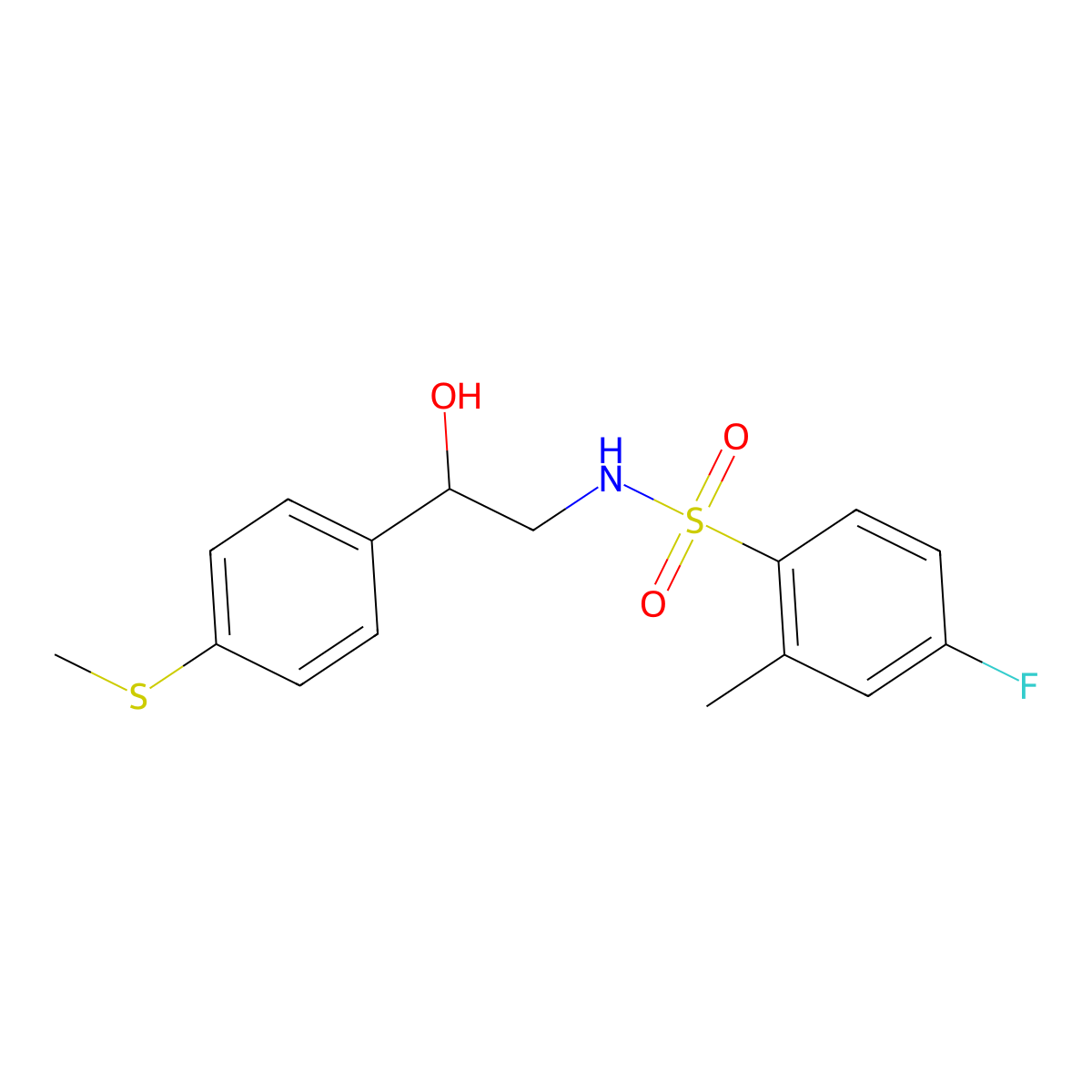 4-fluoro-N-(2-hydroxy-2-(4-(methylthio)phenyl)ethyl)-2-methylbenzenesulfonamide molecular structure, CAS 1448136-16-0