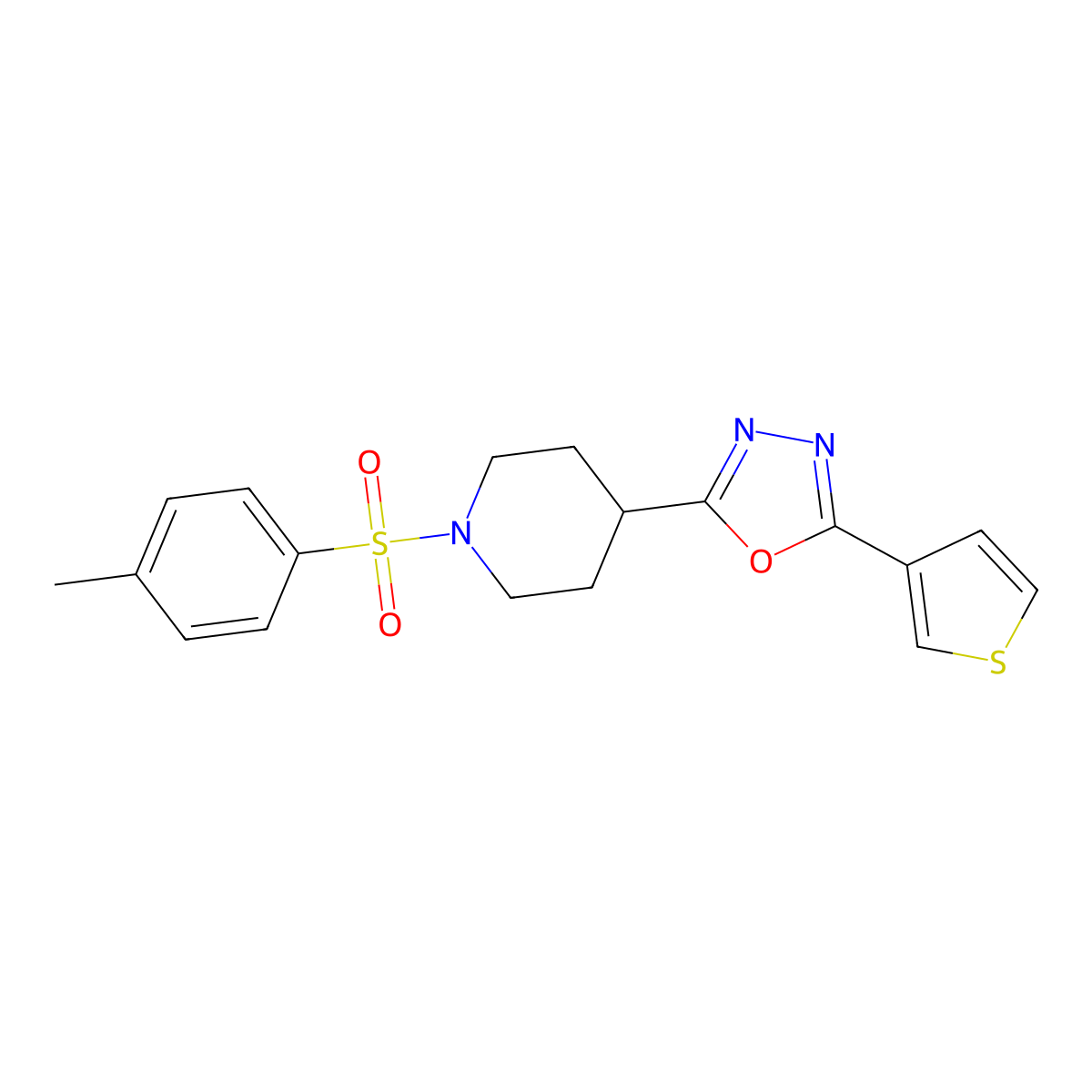 2-(Thiophen-3-yl)-5-(1-tosylpiperidin-4-yl)-1,3,4-oxadiazole molecular structure, CAS 1448136-18-2