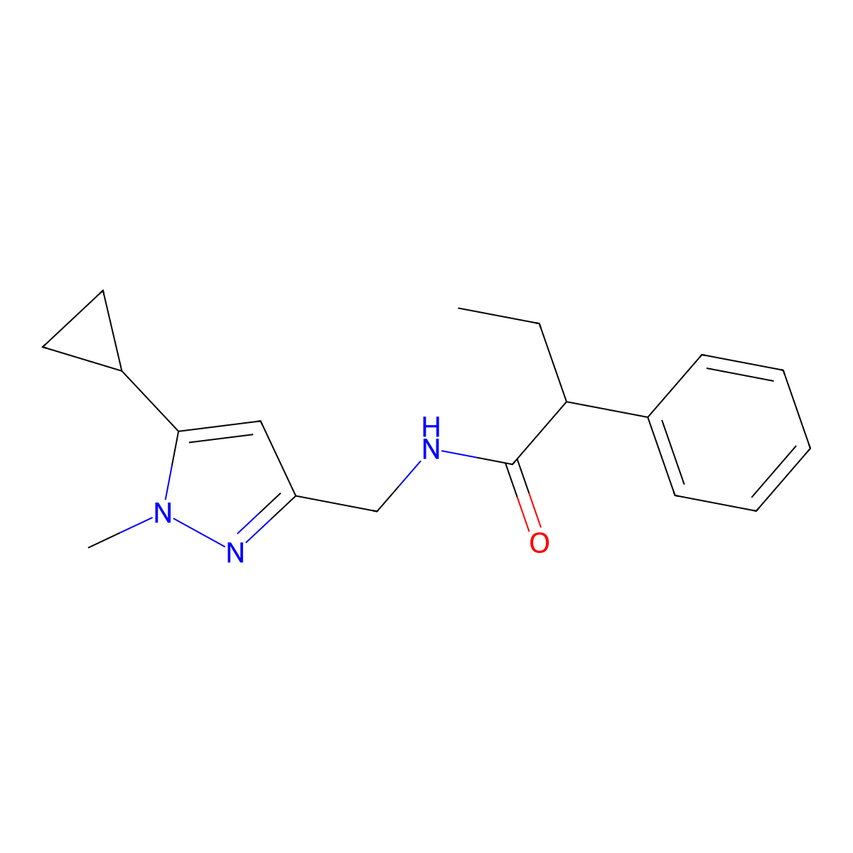N-[(5-cyclopropyl-1-methyl-1H-pyrazol-3-yl)methyl]-2-phenylbutanamide molecular structure, CAS 1448136-26-2