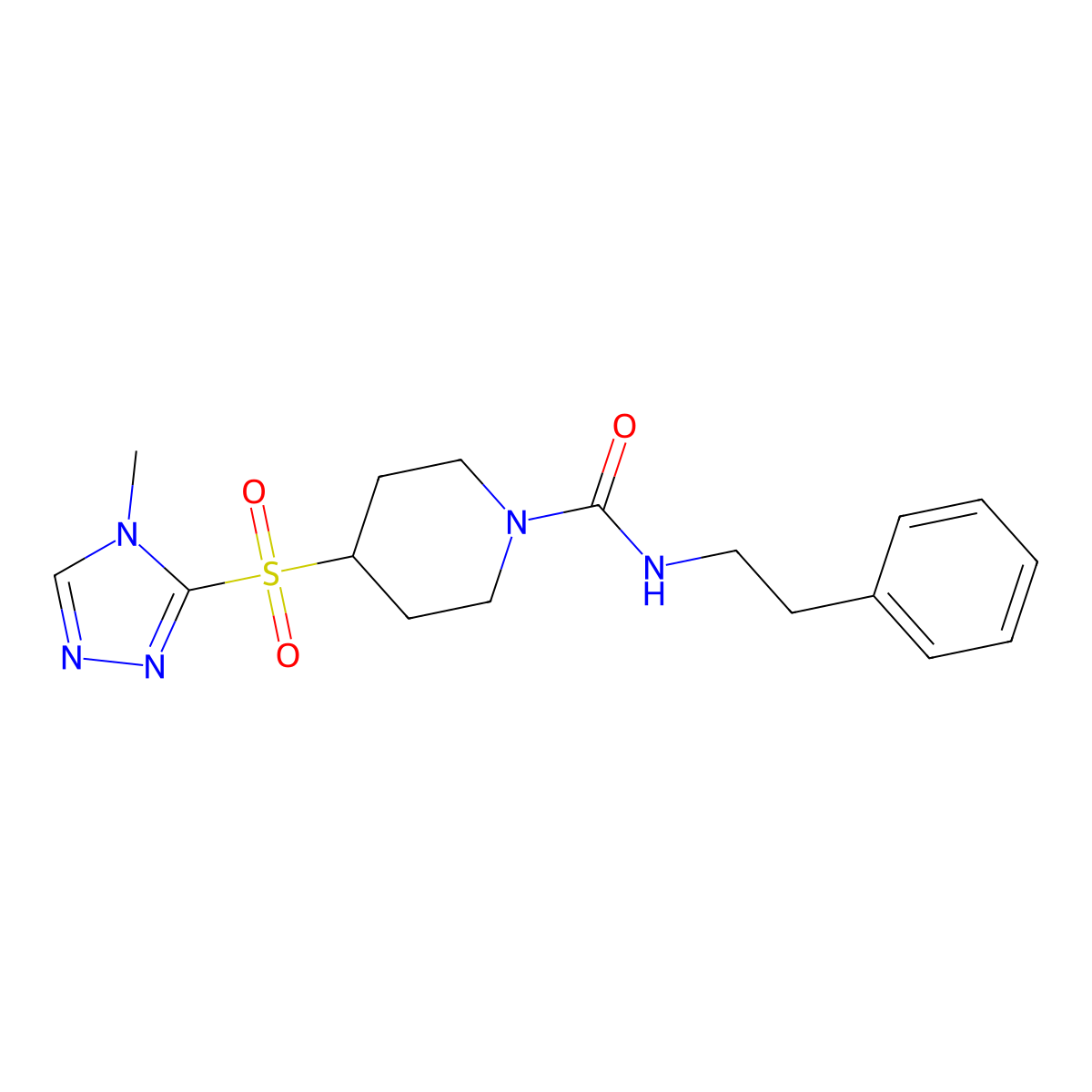 4-((4-methyl-4H-1,2,4-triazol-3-yl)sulfonyl)-N-phenethylpiperidine-1-carboxamide molecular structure, CAS 1448136-28-4