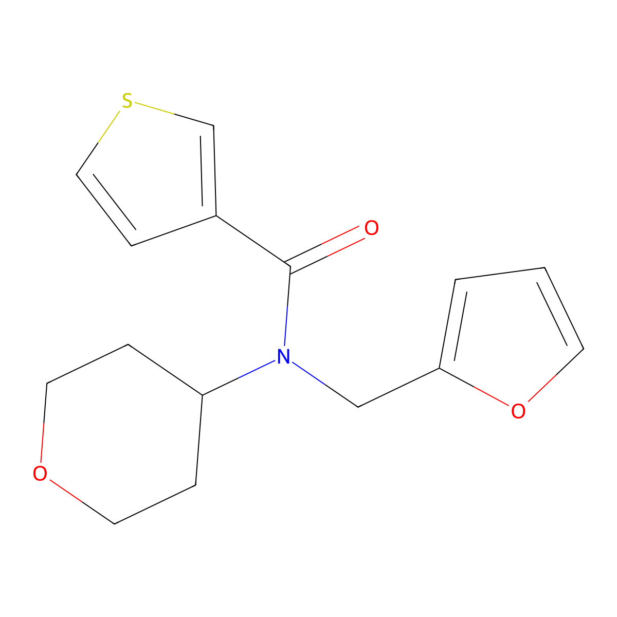 N-(furan-2-ylmethyl)-N-(tetrahydro-2H-pyran-4-yl)thiophene-3-carboxamide molecular structure, CAS 1448136-34-2