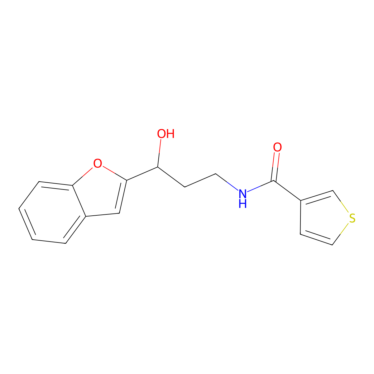 N-(3-(benzofuran-2-yl)-3-hydroxypropyl)thiophene-3-carboxamide molecular structure, CAS 1448136-36-4