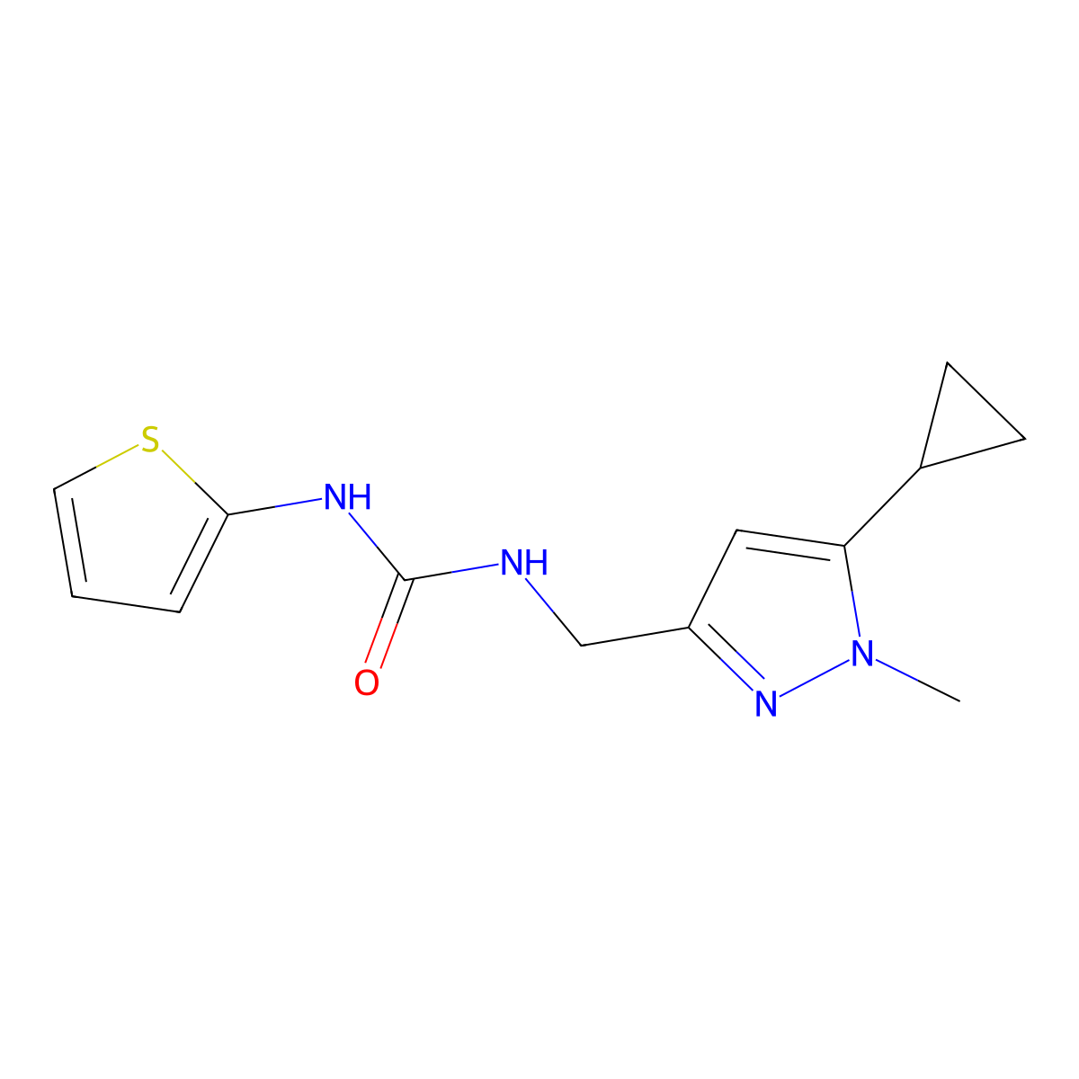 1-((5-cyclopropyl-1-methyl-1H-pyrazol-3-yl)methyl)-3-(thiophen-2-yl)urea molecular structure, CAS 1448136-37-5