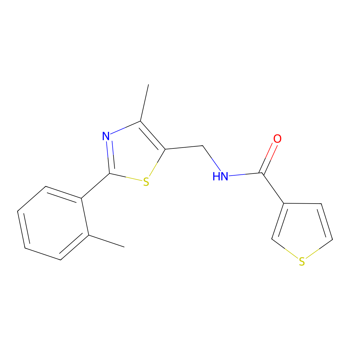 N-((4-methyl-2-(o-tolyl)thiazol-5-yl)methyl)thiophene-3-carboxamide molecular structure, CAS 1448136-38-6