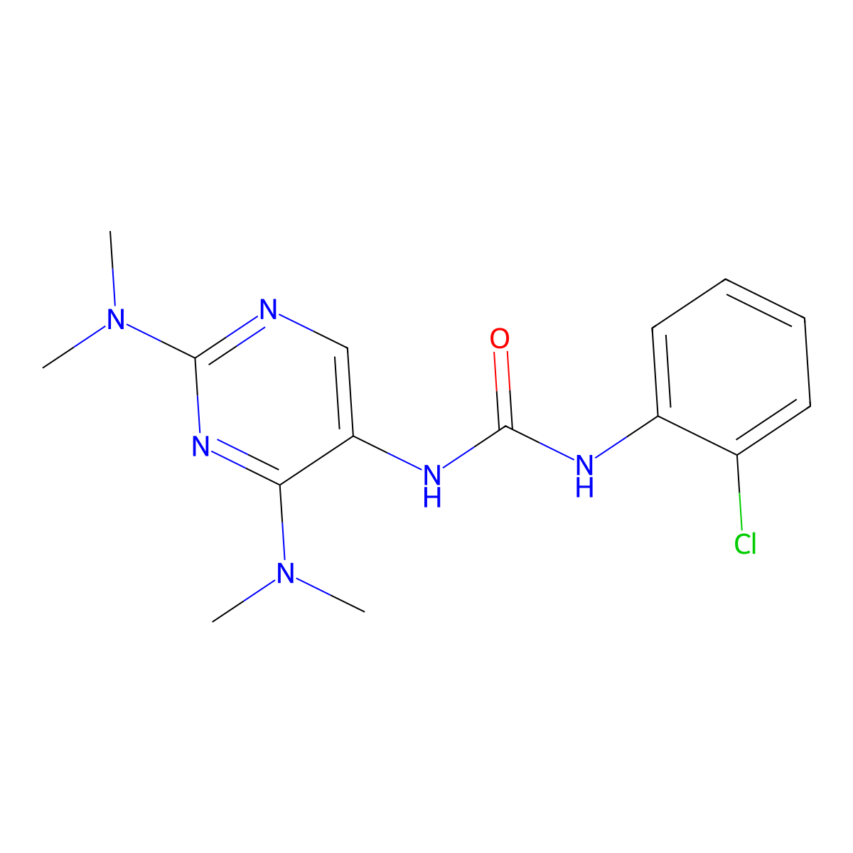 1-(2,4-Bis(dimethylamino)pyrimidin-5-yl)-3-(2-chlorophenyl)urea molecular structure, CAS 1448136-40-0