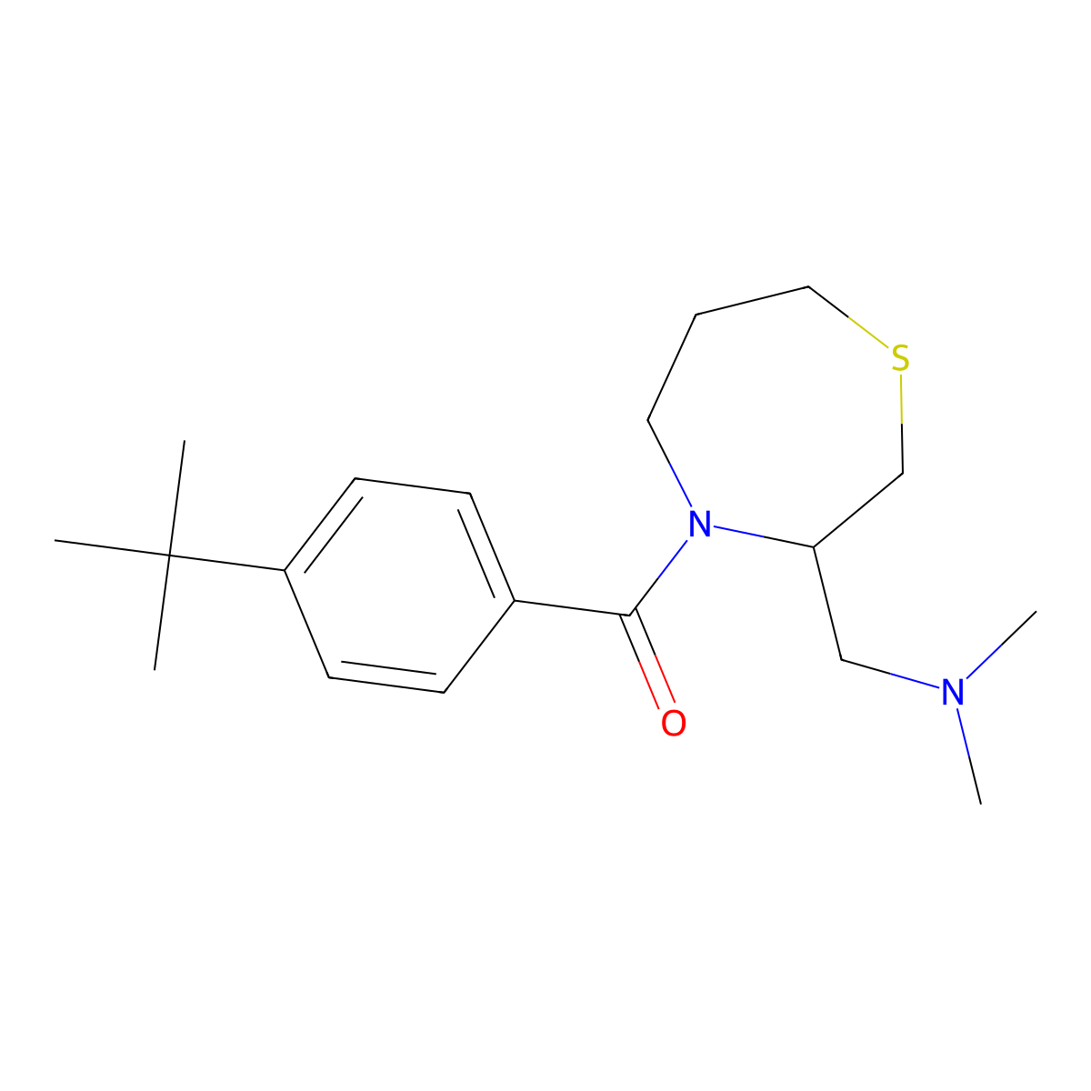 (4-(Tert-butyl)phenyl)(3-((dimethylamino)methyl)-1,4-thiazepan-4-yl)methanone molecular structure, CAS 1448136-41-1