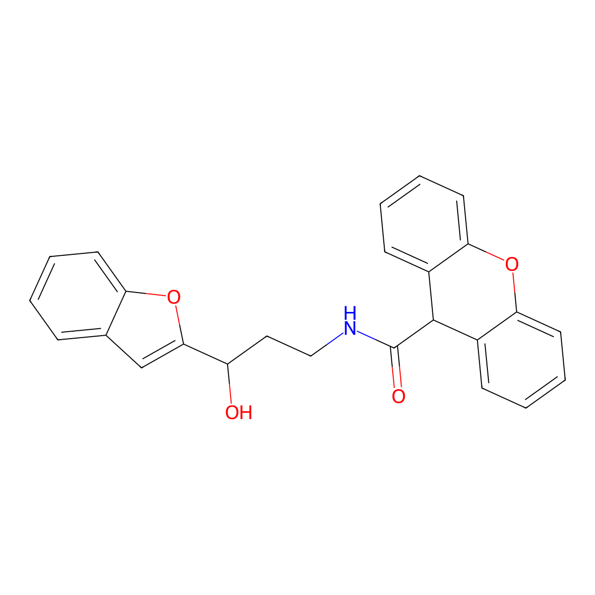 N-(3-(benzofuran-2-yl)-3-hydroxypropyl)-9H-xanthene-9-carboxamide molecular structure, CAS 1448136-42-2