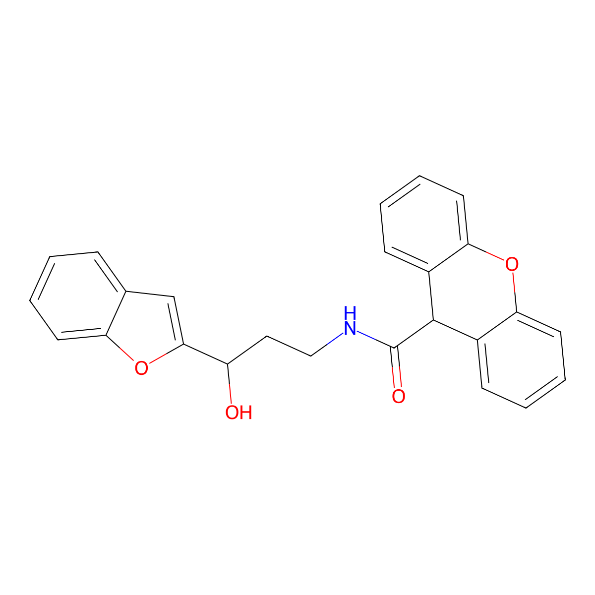 N-(3-(benzofuran-2-yl)-3-hydroxypropyl)-9H-xanthene-9-carboxamide molecular structure, CAS 1448136-42-2