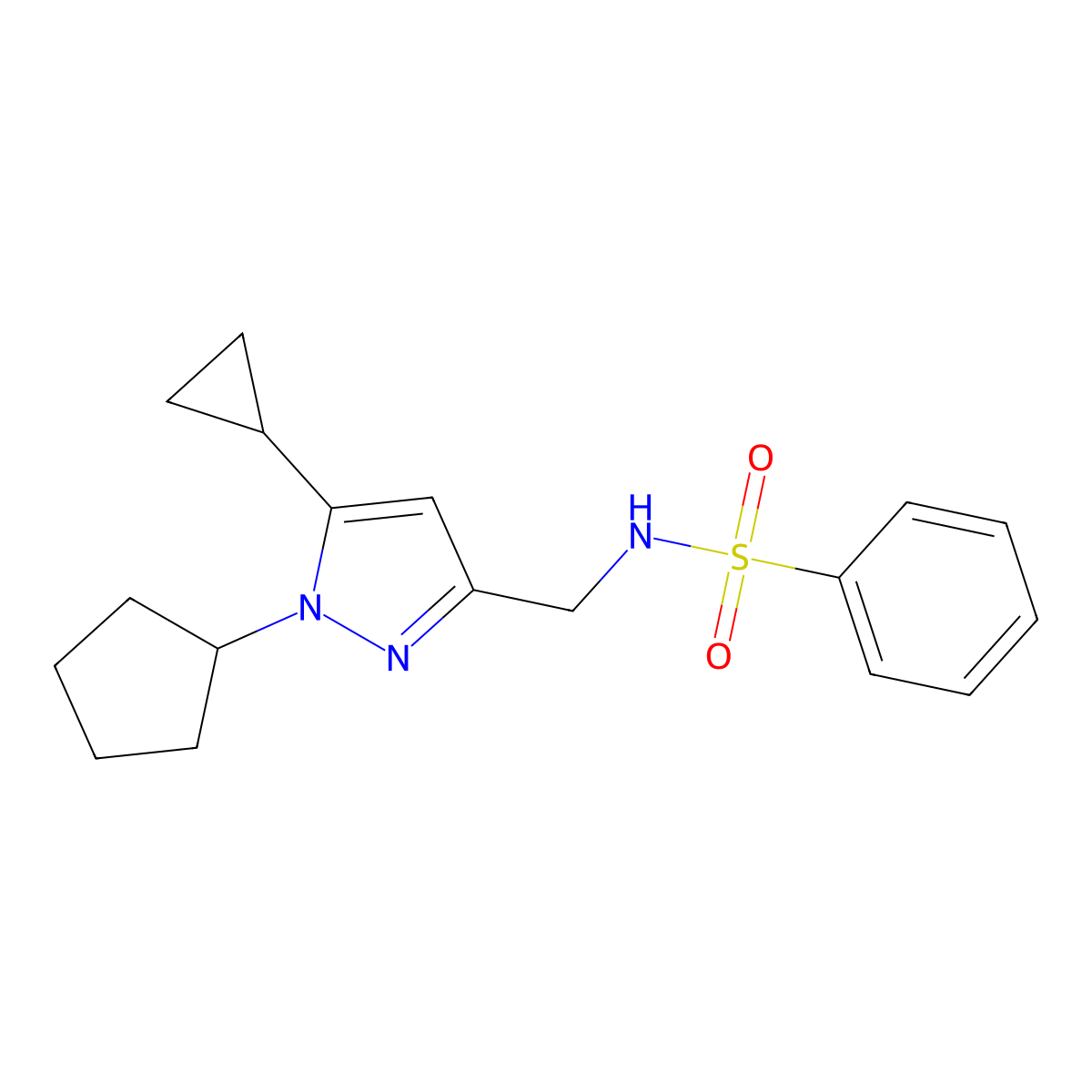 N-[(1-cyclopentyl-5-cyclopropyl-1H-pyrazol-3-yl)methyl]benzenesulfonamide molecular structure, CAS 1448136-44-4