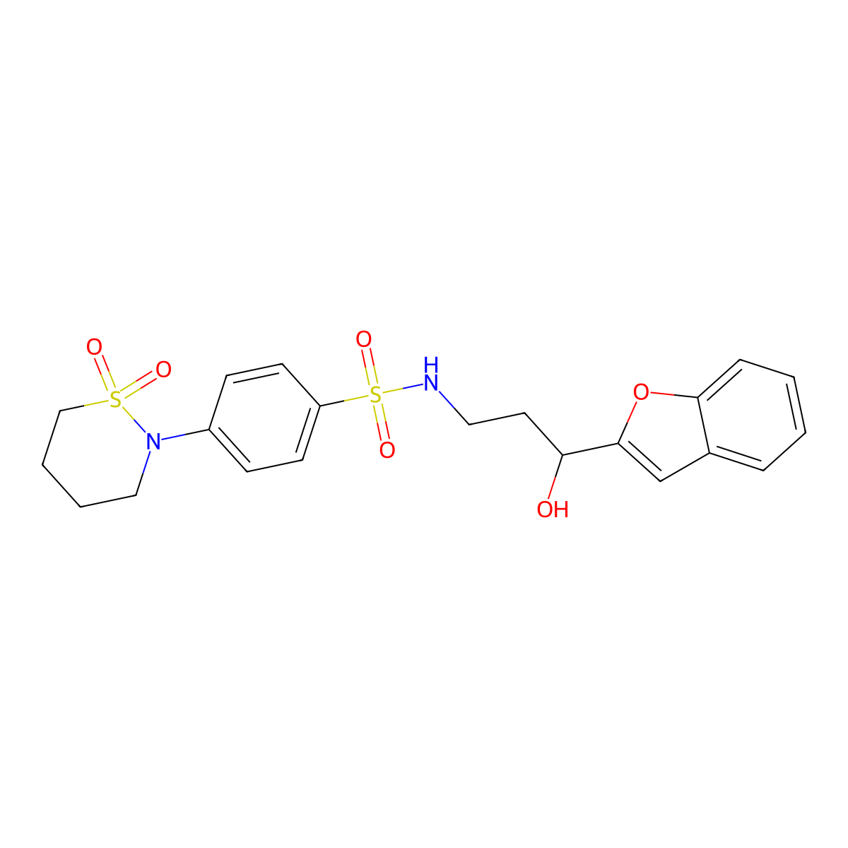 N-(3-(benzofuran-2-yl)-3-hydroxypropyl)-4-(1,1-dioxido-1,2-thiazinan-2-yl)benzenesulfonamide molecular structure, CAS 1448136-46-6