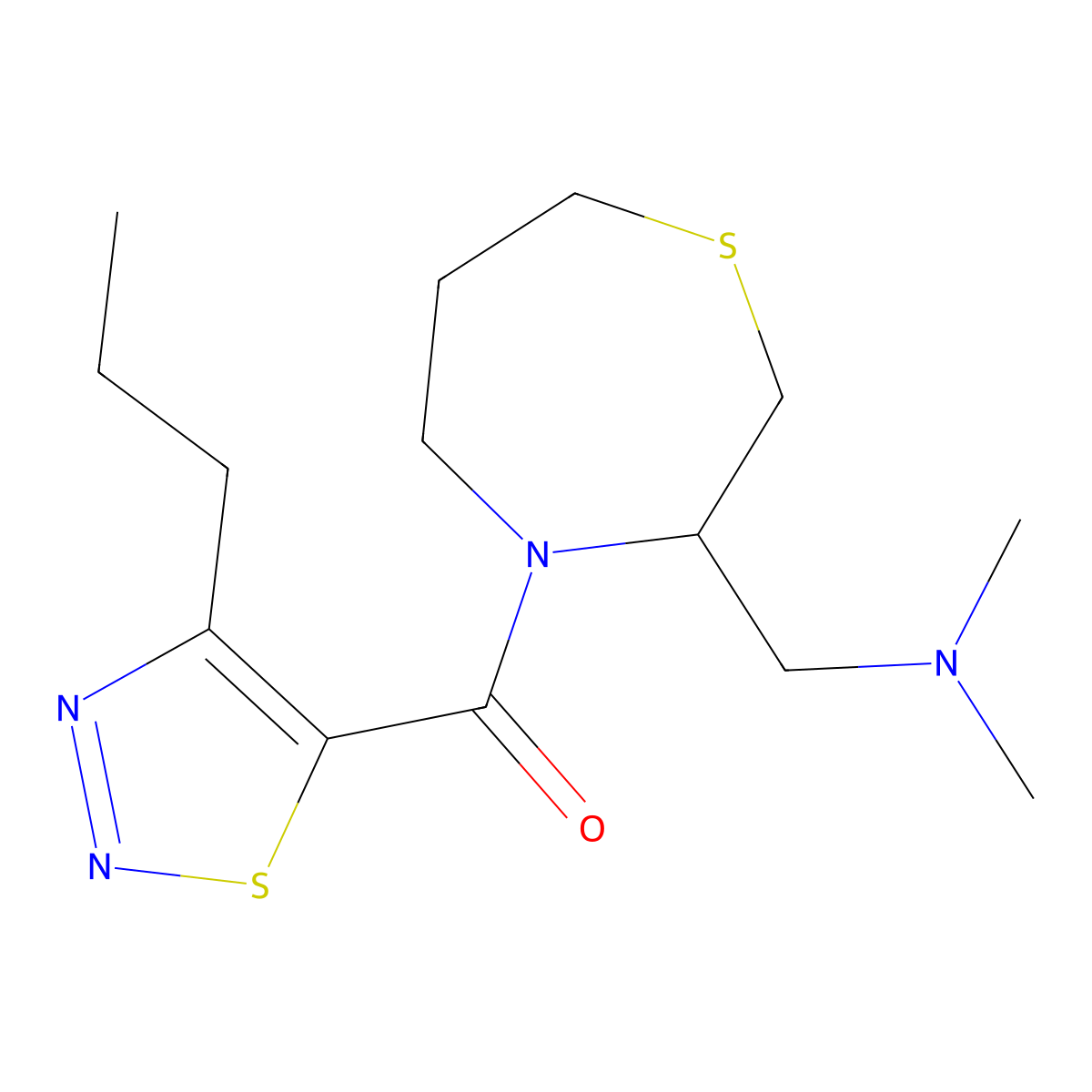 (3-((Dimethylamino)methyl)-1,4-thiazepan-4-yl)(4-propyl-1,2,3-thiadiazol-5-yl)methanone molecular structure, CAS 1448136-48-8