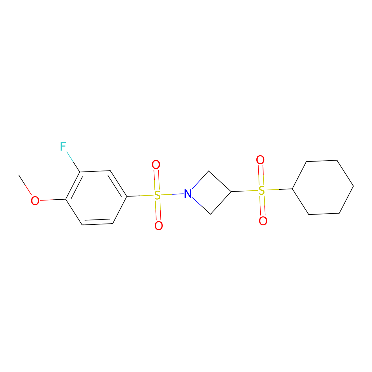 3-(Cyclohexylsulfonyl)-1-((3-fluoro-4-methoxyphenyl)sulfonyl)azetidine molecular structure, CAS 1448136-51-3