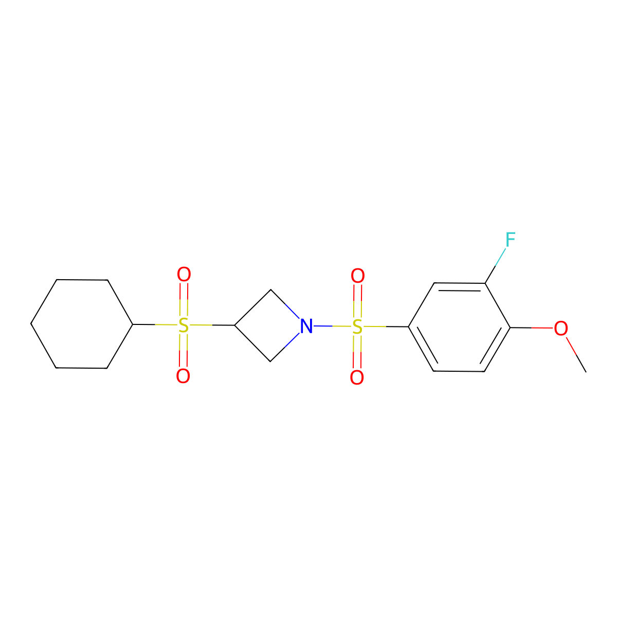 3-(Cyclohexylsulfonyl)-1-((3-fluoro-4-methoxyphenyl)sulfonyl)azetidine molecular structure, CAS 1448136-51-3