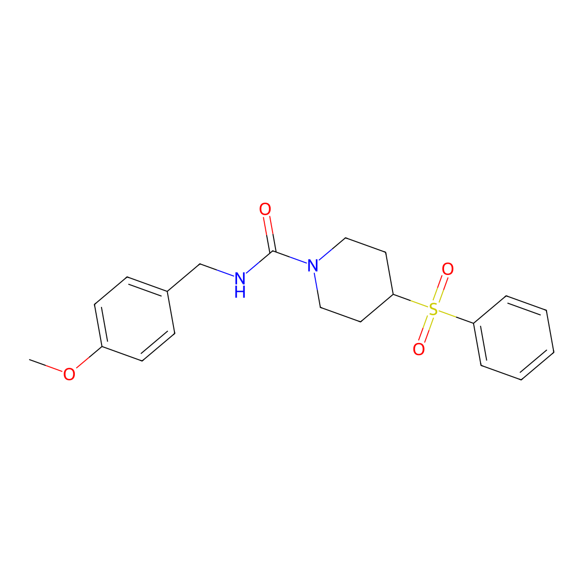 N-(4-methoxybenzyl)-4-(phenylsulfonyl)piperidine-1-carboxamide molecular structure, CAS 1448136-53-5