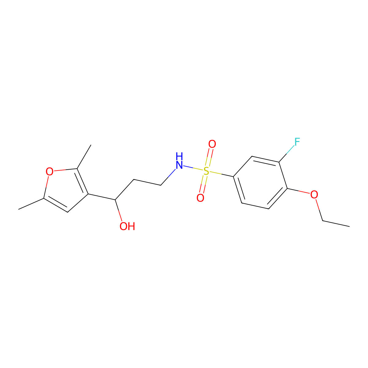 N-(3-(2,5-dimethylfuran-3-yl)-3-hydroxypropyl)-4-ethoxy-3-fluorobenzenesulfonamide molecular structure, CAS 1448136-58-0