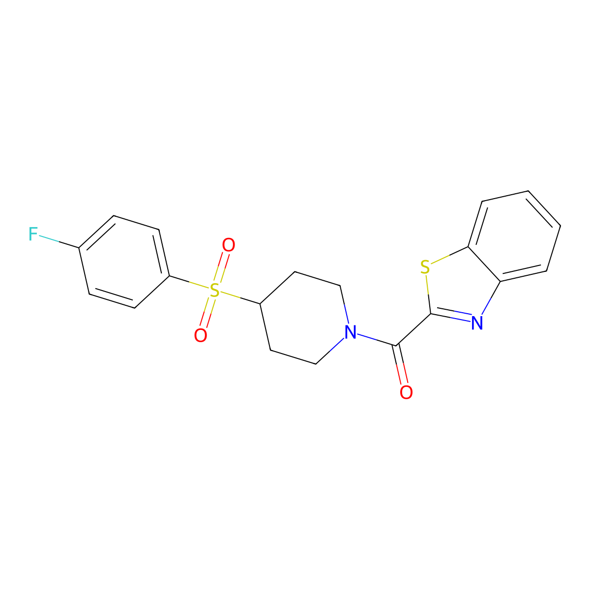 Benzo[d]thiazol-2-yl(4-((4-fluorophenyl)sulfonyl)piperidin-1-yl)methanone molecular structure, CAS 1448136-59-1