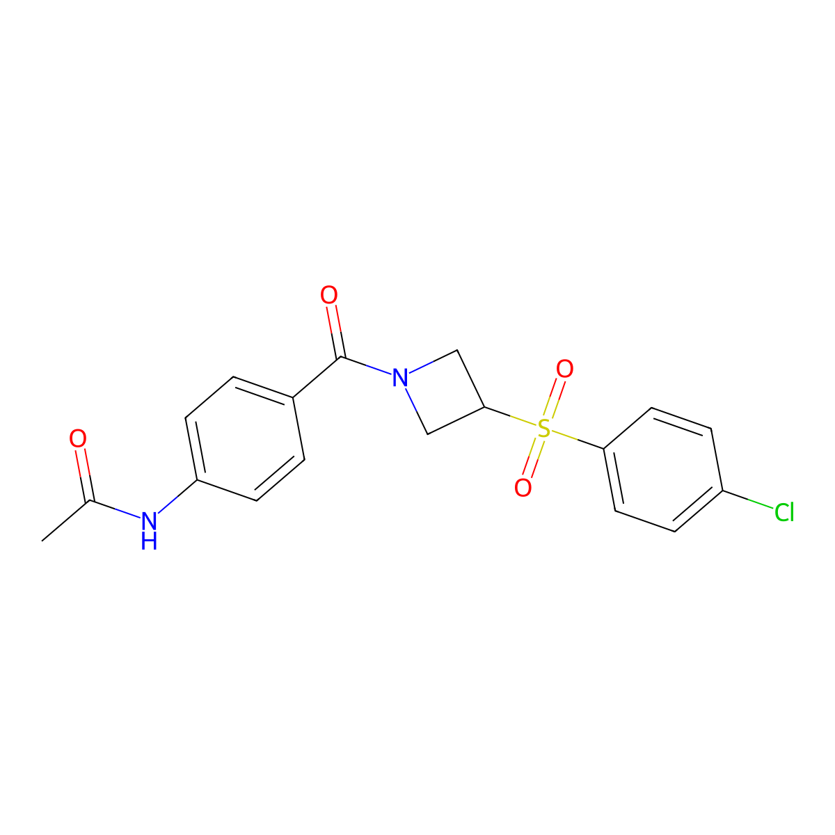 N-(4-(3-((4-chlorophenyl)sulfonyl)azetidine-1-carbonyl)phenyl)acetamide molecular structure, CAS 1448136-62-6