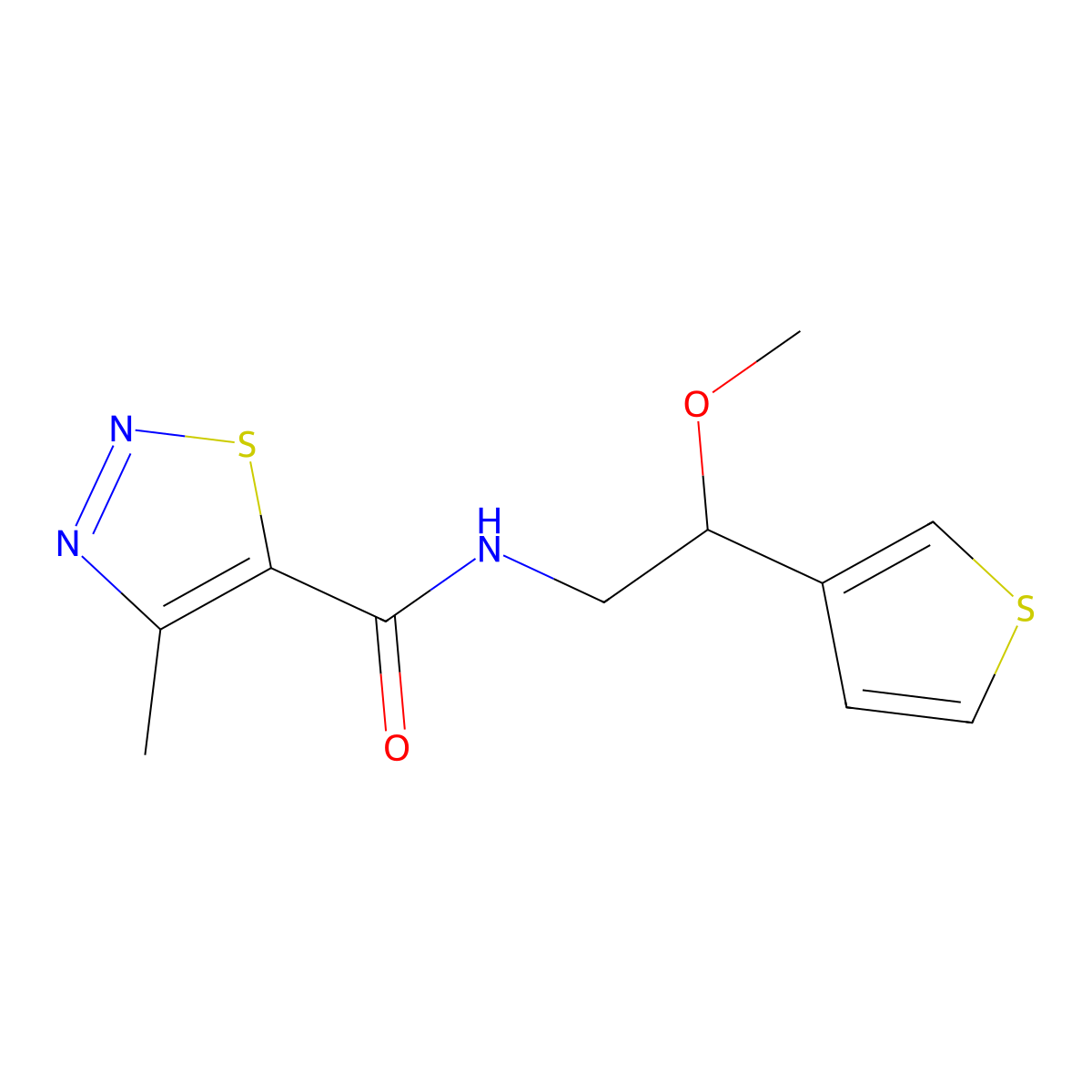 N-(2-methoxy-2-(thiophen-3-yl)ethyl)-4-methyl-1,2,3-thiadiazole-5-carboxamide molecular structure, CAS 1448136-64-8