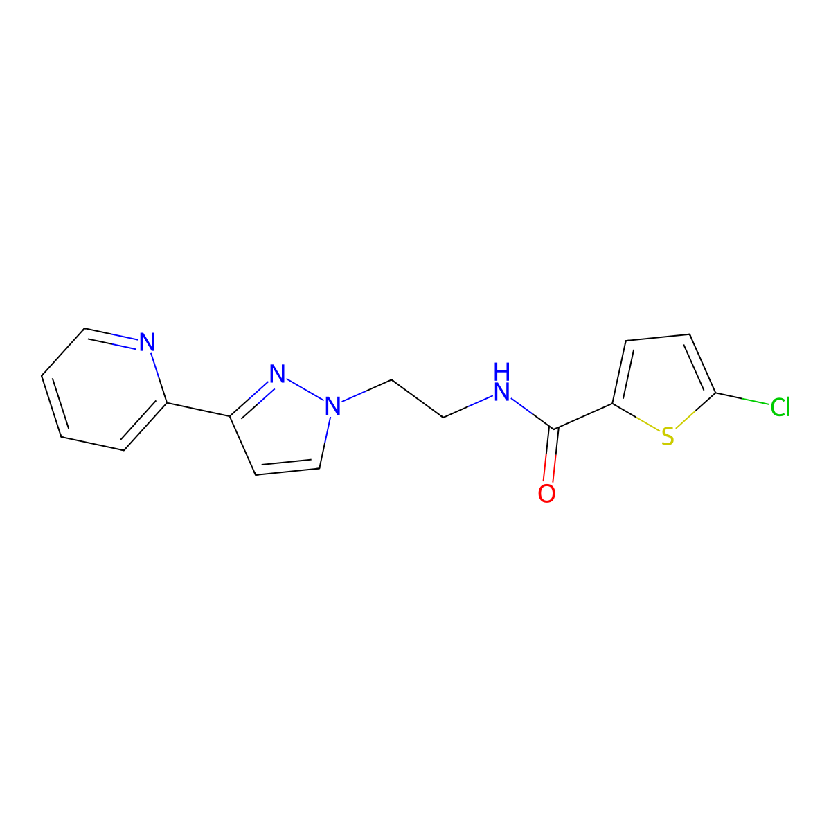 5-chloro-N-(2-(3-(pyridin-2-yl)-1H-pyrazol-1-yl)ethyl)thiophene-2-carboxamide molecular structure, CAS 1448136-66-0