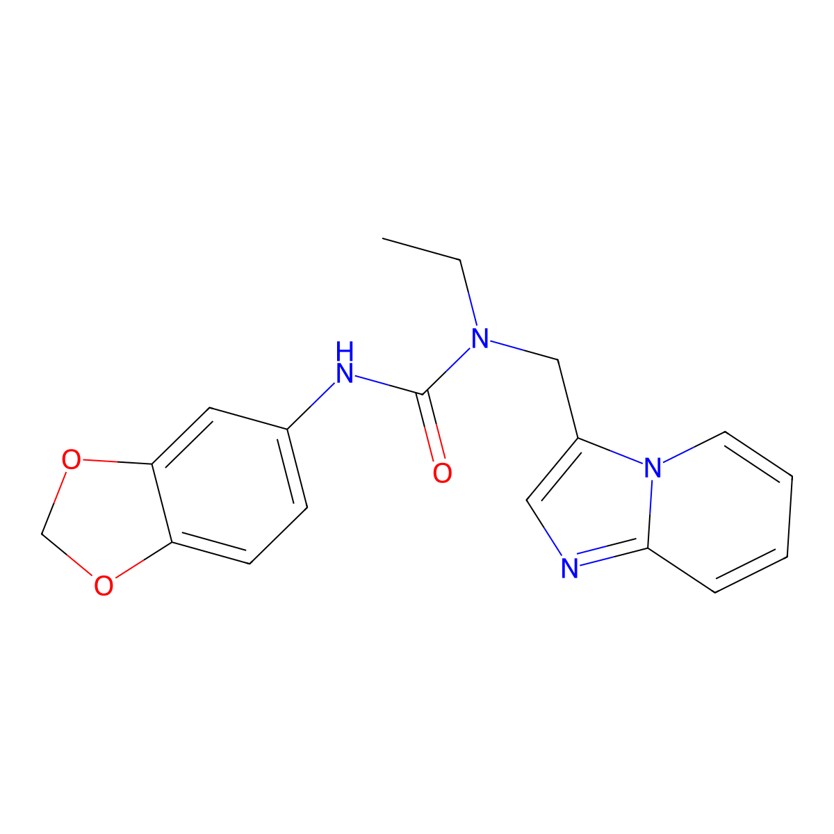 3-(Benzo[d][1,3]dioxol-5-yl)-1-ethyl-1-(imidazo[1,2-a]pyridin-3-ylmethyl)urea molecular structure, CAS 1448136-67-1