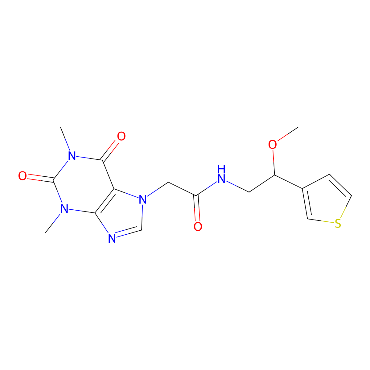 2-(1,3-dimethyl-2,6-dioxo-2,3-dihydro-1H-purin-7(6H)-yl)-N-(2-methoxy-2-(thiophen-3-yl)ethyl)acetamide molecular structure, CAS 1448136-73-9