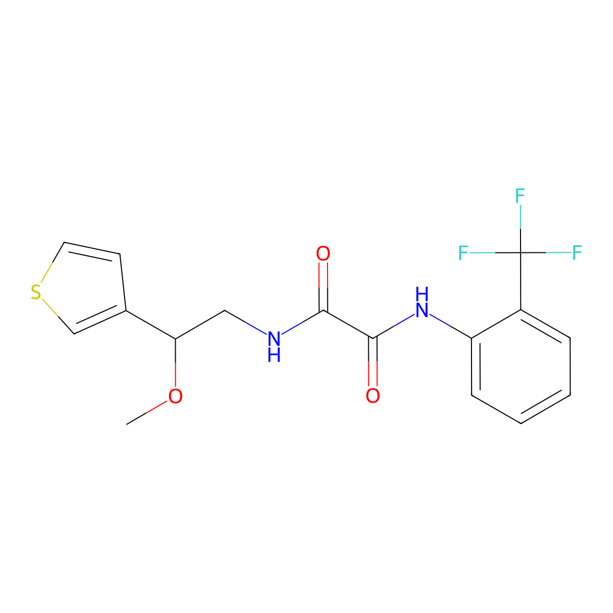 N1-(2-methoxy-2-(thiophen-3-yl)ethyl)-N2-(2-(trifluoromethyl)phenyl)oxalamide molecular structure, CAS 1448136-78-4