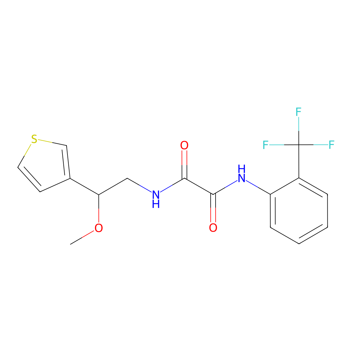 N1-(2-methoxy-2-(thiophen-3-yl)ethyl)-N2-(2-(trifluoromethyl)phenyl)oxalamide molecular structure, CAS 1448136-78-4