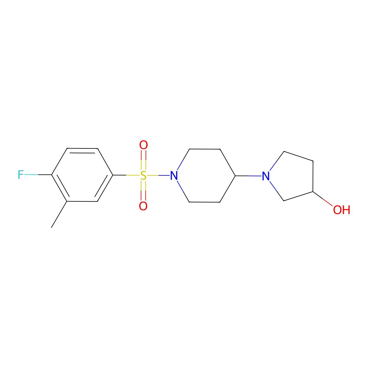 1-(1-((4-Fluoro-3-methylphenyl)sulfonyl)piperidin-4-yl)pyrrolidin-3-ol molecular structure, CAS 1448136-80-8