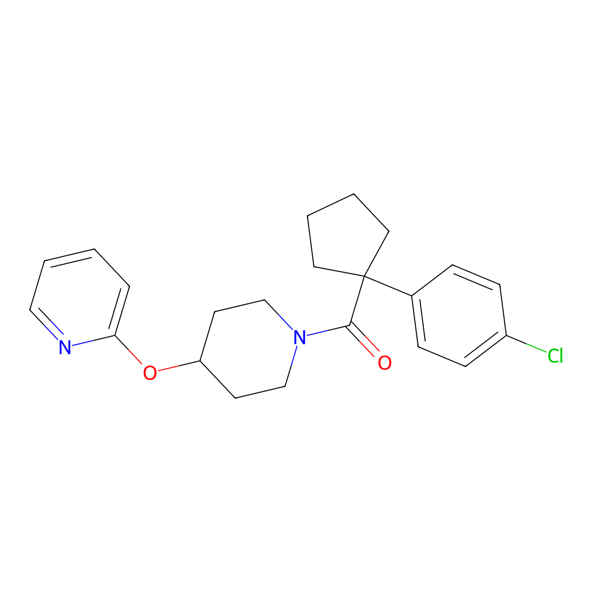 (1-(4-Chlorophenyl)cyclopentyl)(4-(pyridin-2-yloxy)piperidin-1-yl)methanone molecular structure, CAS 1448136-81-9