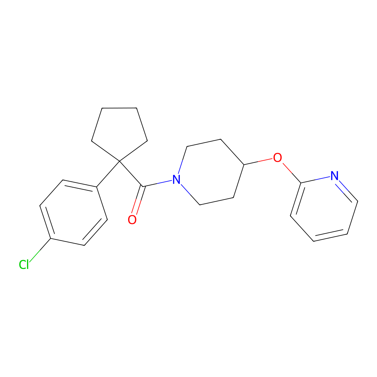 (1-(4-Chlorophenyl)cyclopentyl)(4-(pyridin-2-yloxy)piperidin-1-yl)methanone molecular structure, CAS 1448136-81-9