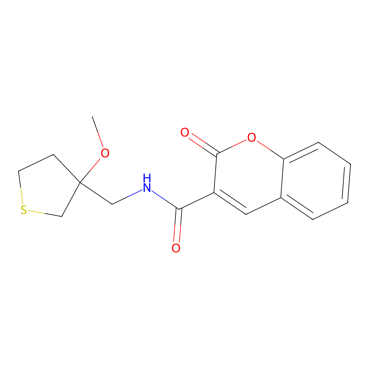N-((3-methoxytetrahydrothiophen-3-yl)methyl)-2-oxo-2H-chromene-3-carboxamide molecular structure, CAS 1448136-83-1