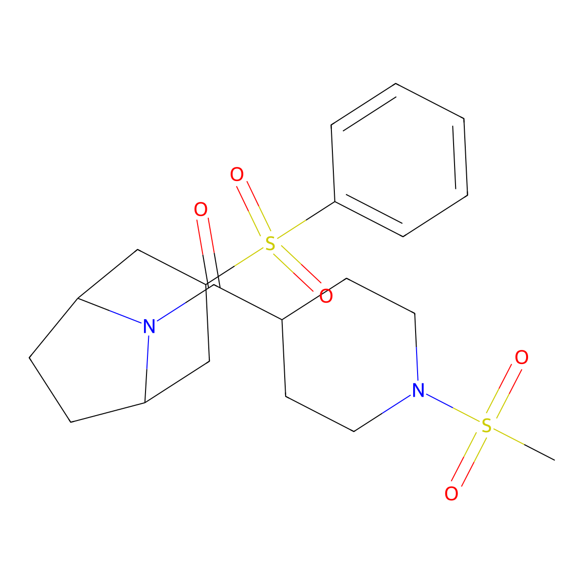 (1-(methylsulfonyl)piperidin-4-yl)((1R,5S)-3-(phenylsulfonyl)-8-azabicyclo[3.2.1]octan-8-yl)methanone molecular structure, CAS 1448136-85-3